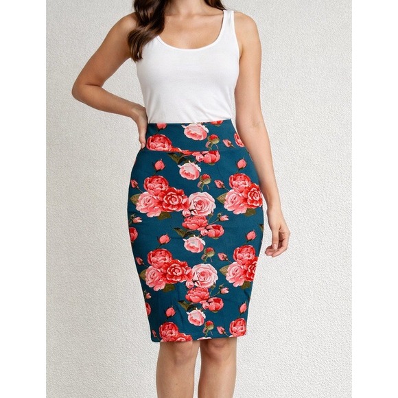 LuLaRoe Dresses & Skirts - LuLaRoe‎ Women's Plus Sz 3XL Cassie Floral Business Stretch Casual Pencil Skirt